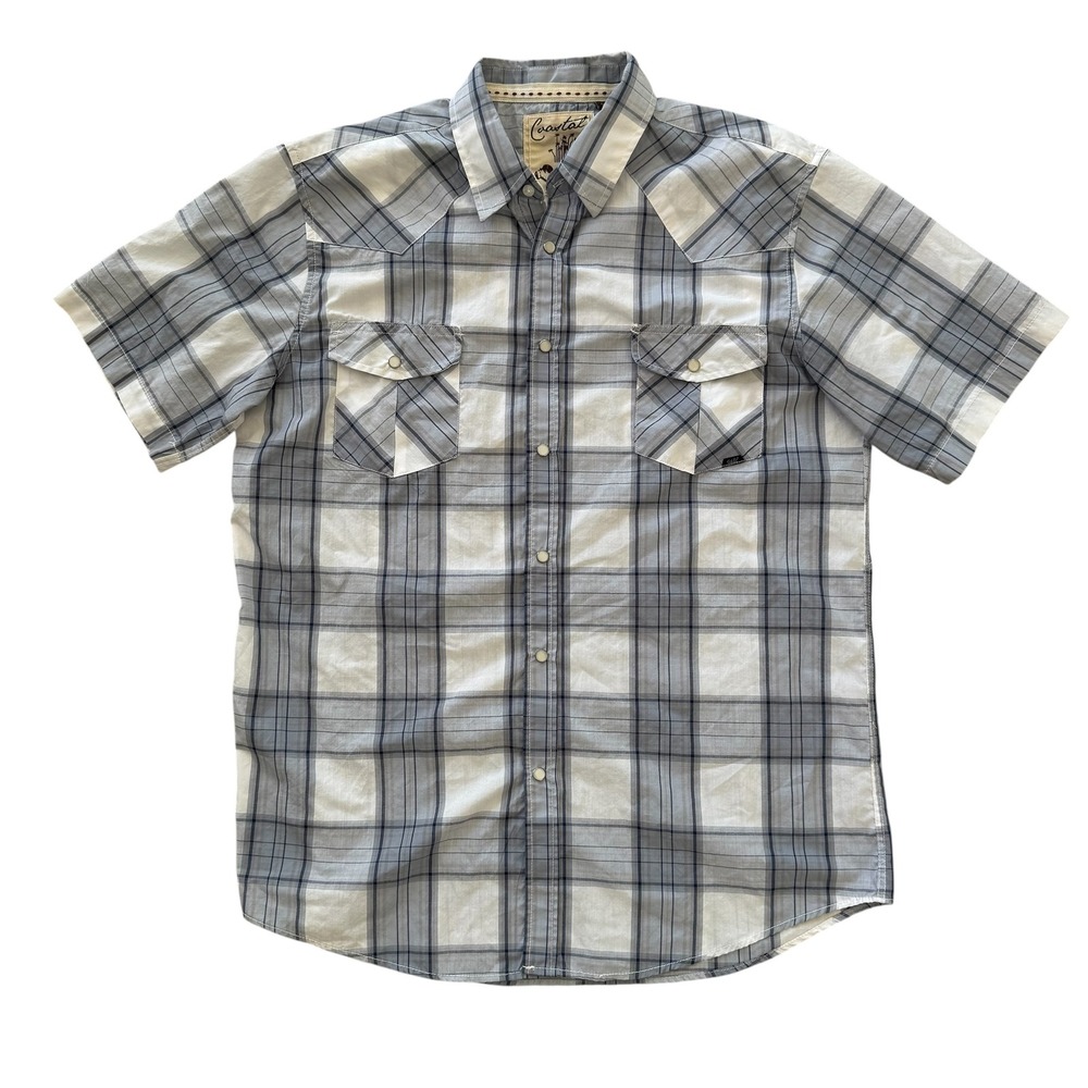 Coastal Clothing XL Blue Plaid Short Sleeve Pearl Snaps Men's Western Shirt